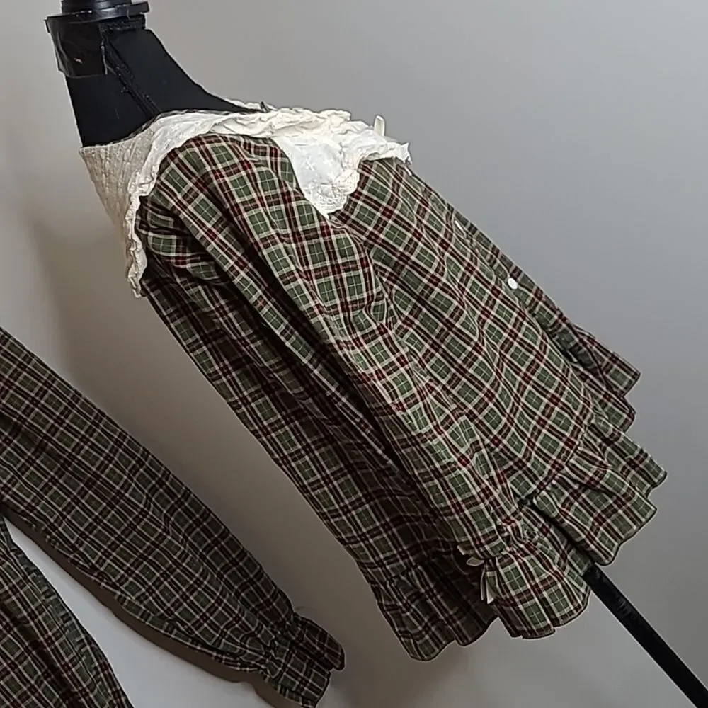 Xuan Vintage Inspired Cotton Plaid Pajama Set